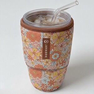 Sok-It JavaSok Cold Cup Sleeve 30-32oz Orange Retro Floral Neoprene Insulator
